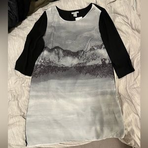 H&M | Size: 10 Black & Gray Silk “Mountain” dress in the front and back is black